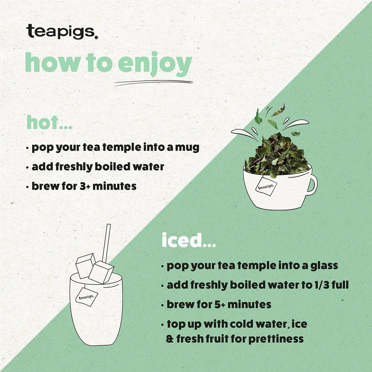 Teapigs Green Tea with Mint Bags – Whole Leaf, Natural, 50 Count