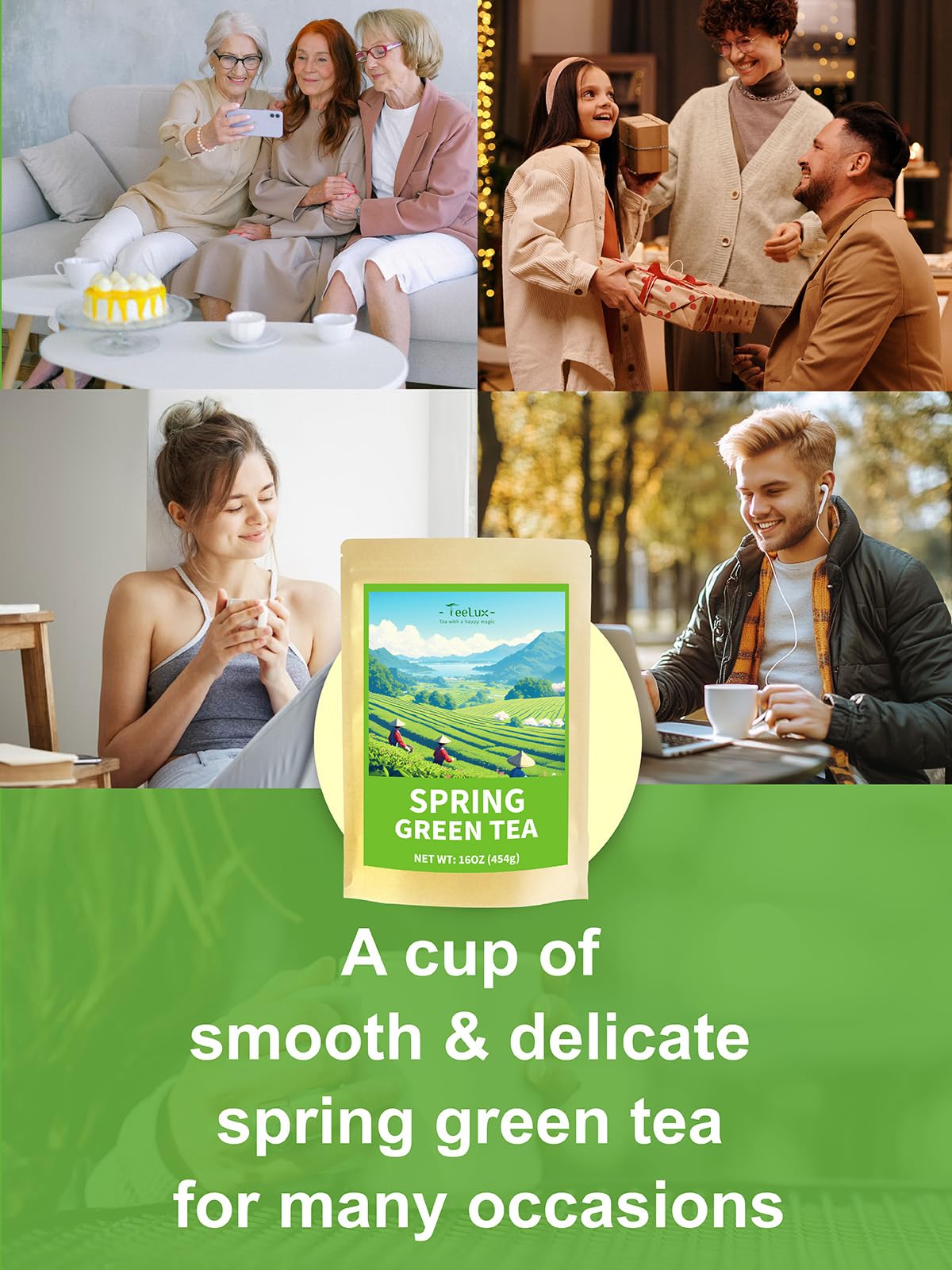 TeeLux Green Tea Loose Leaf – Premium Early Spring, Fresh & Mellow (16oz)