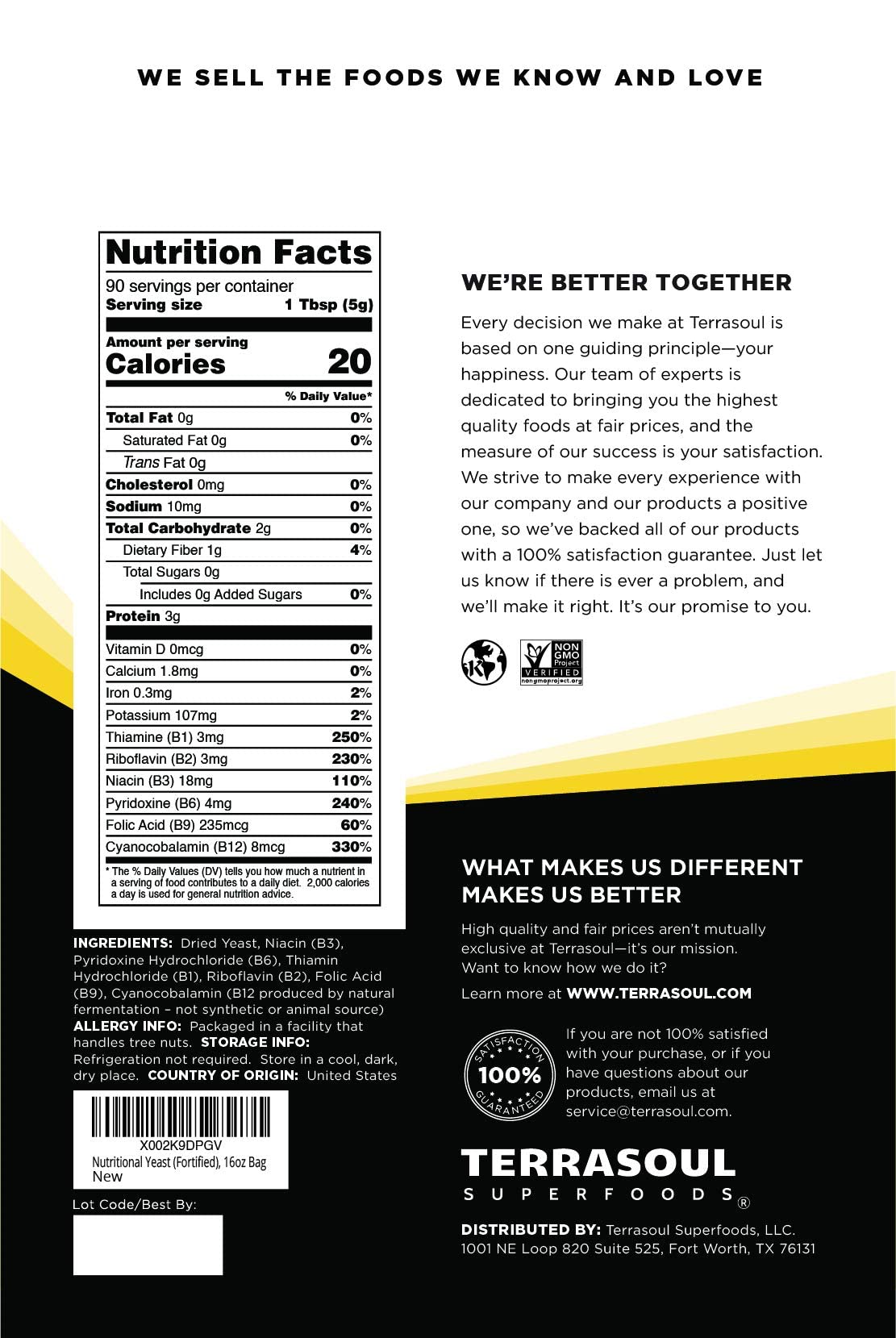 Terrasoul Superfoods Premium Nutritional Yeast Flakes – 2 Lbs Pack, Fortified, Savory Vegan Cheese & Seasoning