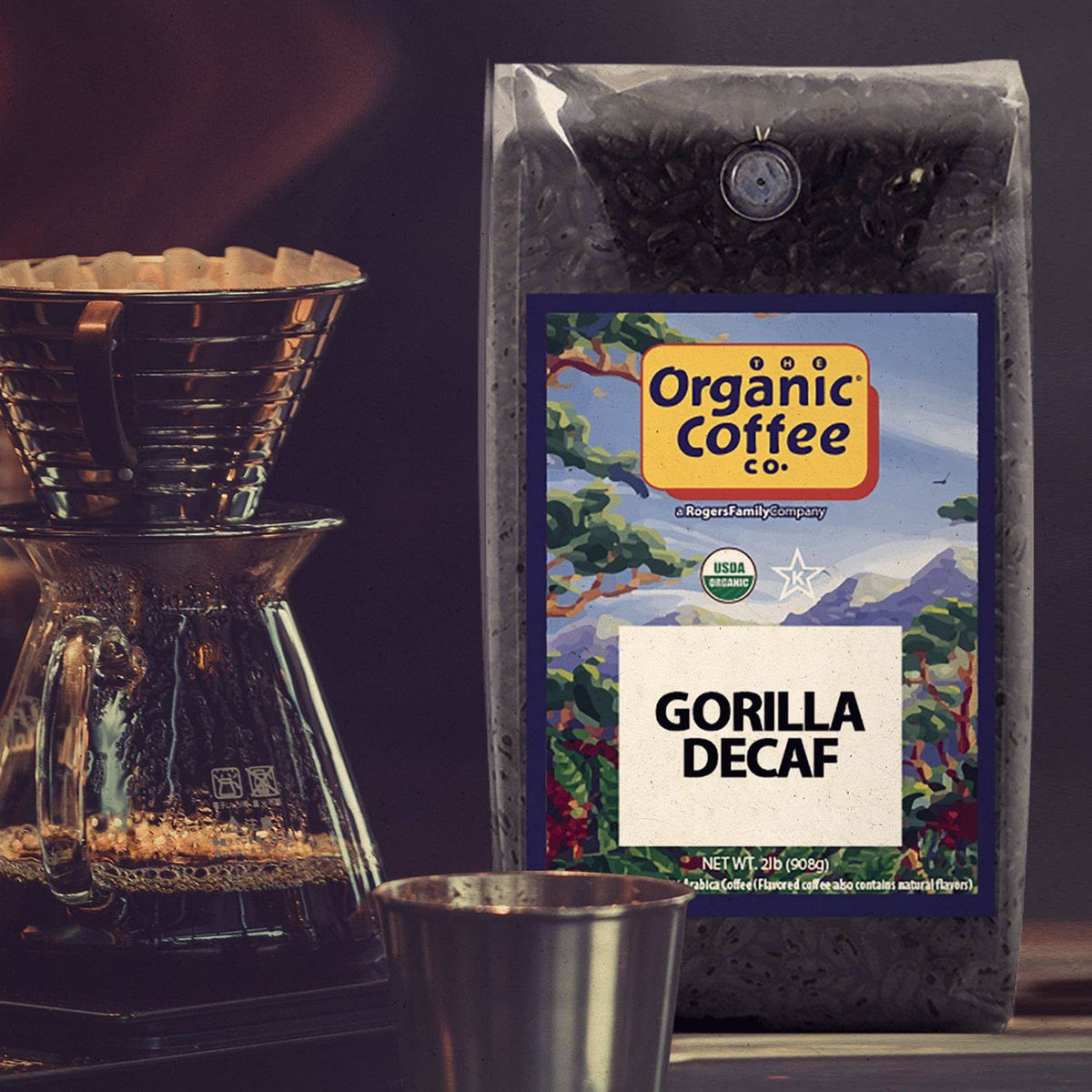 The Organic Coffee Co. Gorilla Decaf Whole Bean Coffee 2LB – Water Processed, USDA Organic