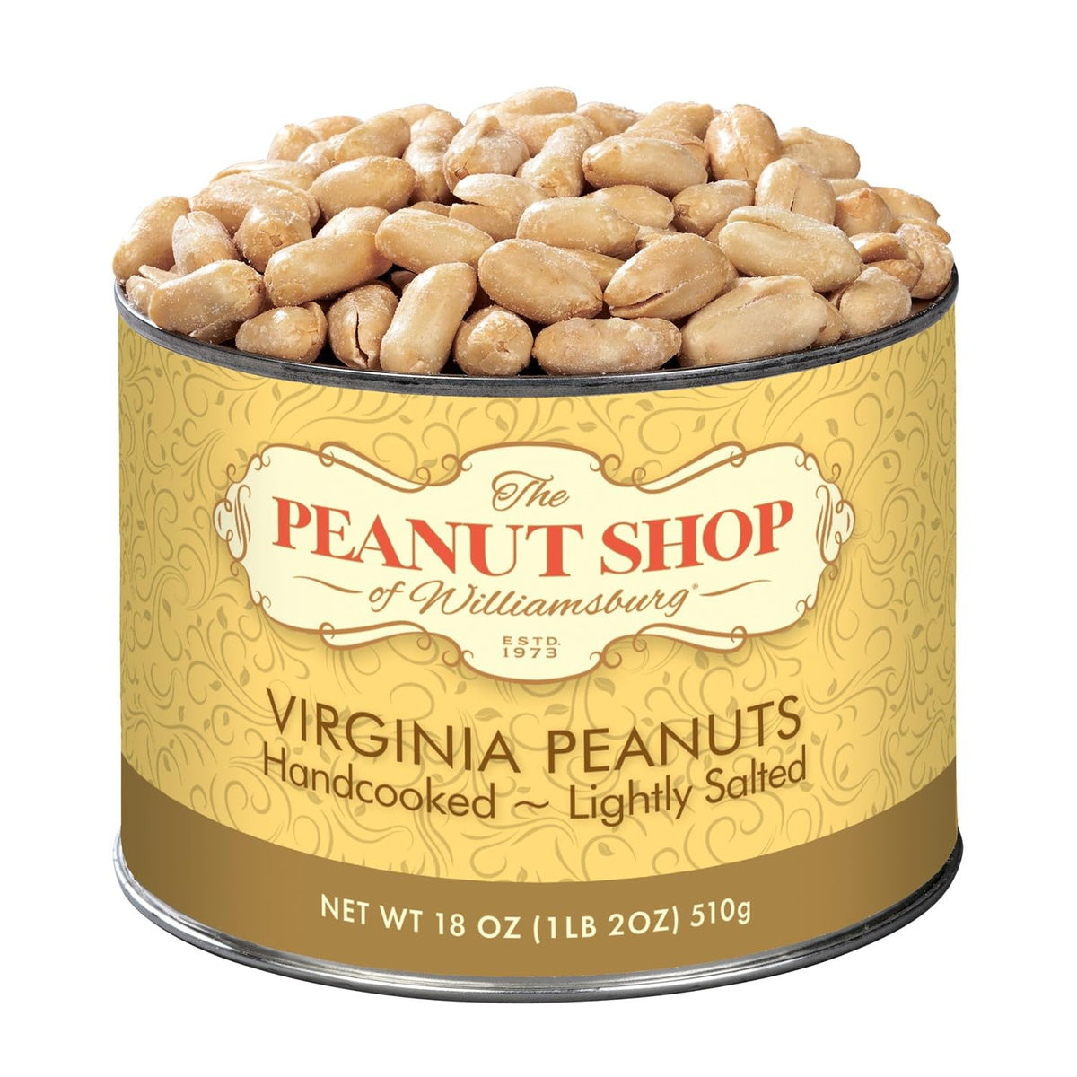 Lightly Salted Handcooked Virginia Peanuts – 18 oz Tin | Non-GMO & Kosher Certified | The Peanut Shop of Williamsburg