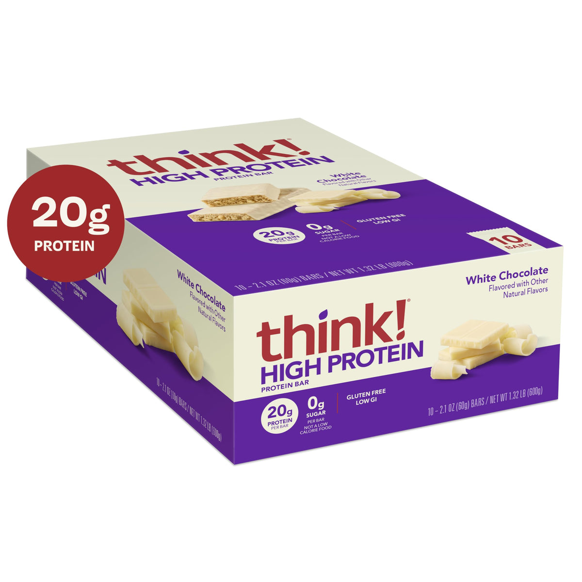 think! White Chocolate Protein Bars – 20g Protein, 0g Sugar, Gluten Free