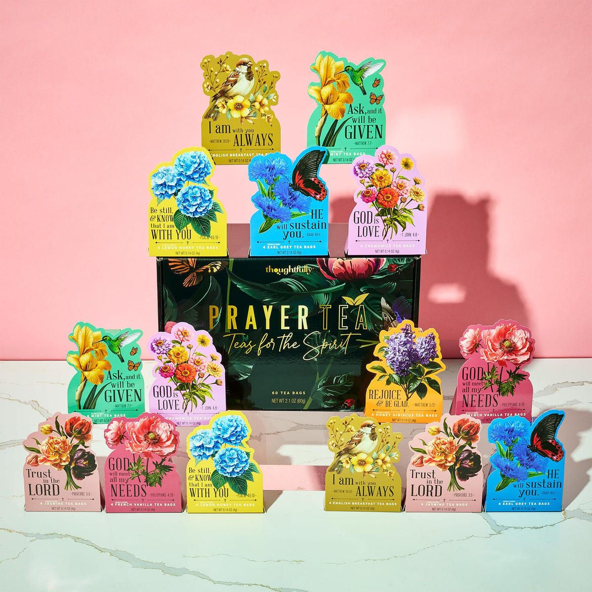 Thoughtfully Tea Affirmations Gift Set - 15 Floral Boxes with Bible Verses