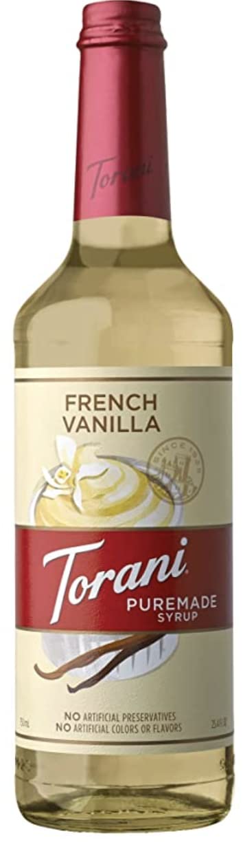 Torani Puremade French Vanilla Syrup – Natural Flavors, 25.4 oz Glass Bottle (750 mL)