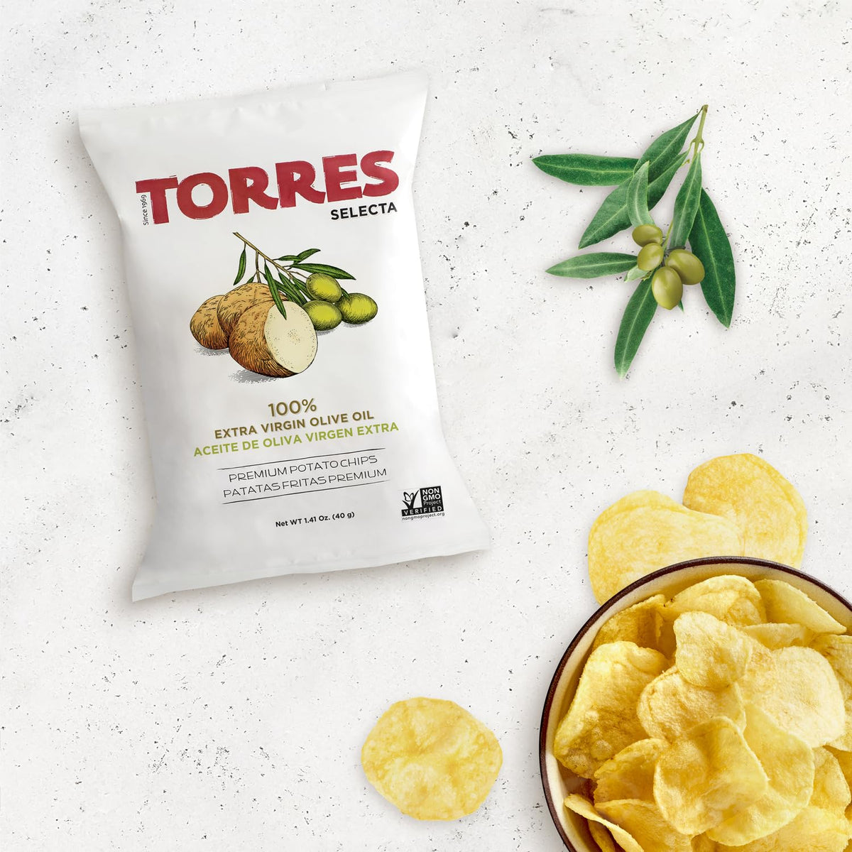 TORRES Selecta Extra Virgin Olive Oil Gourmet Potato Chips – Small Batch Kettle Chips Pack 6 x 1.41 oz
