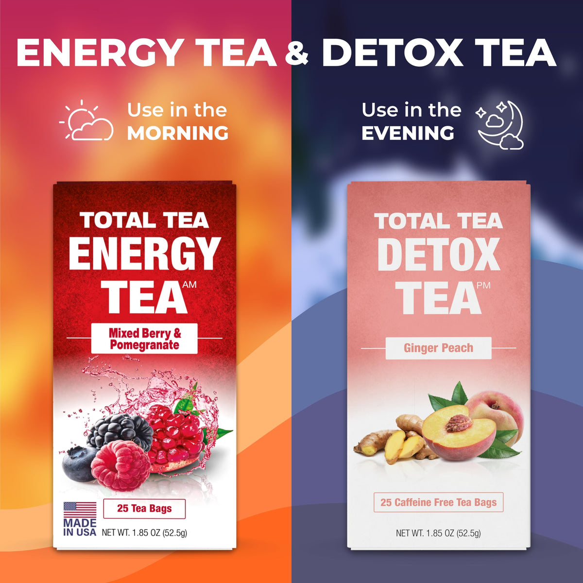 Total Tea Simming Detox Tea – Caffeine Free 25-Day Detox with Chamomile, Hibiscus, Ginger Root and Peach
