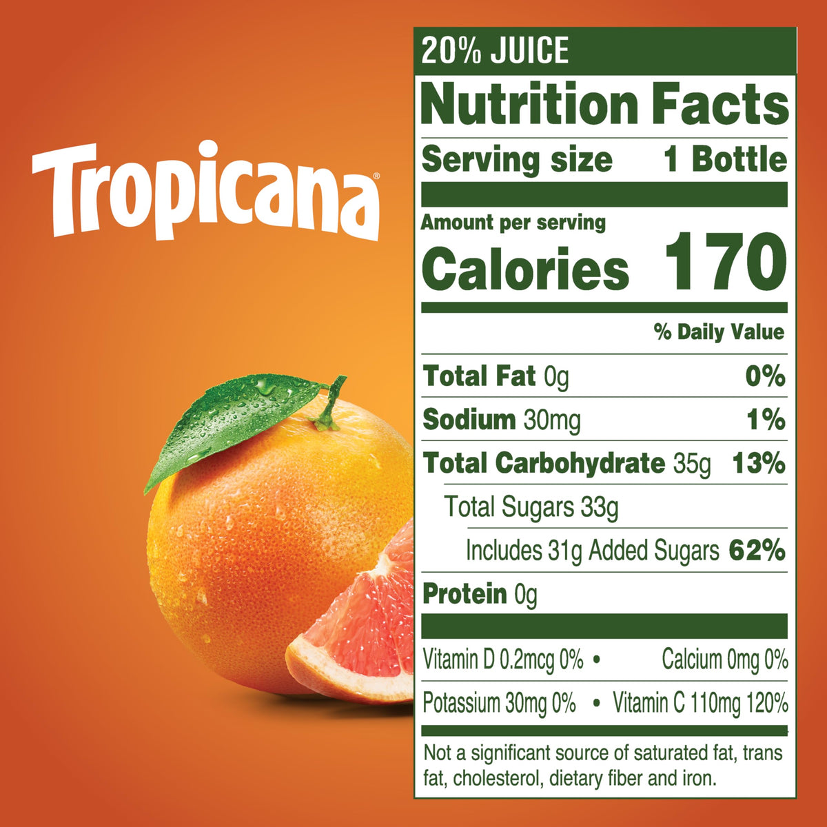 Tropicana Ruby Red Grapefruit Juice Drink – 12-Pack, 15.2 fl oz Bottles | Vitamin C