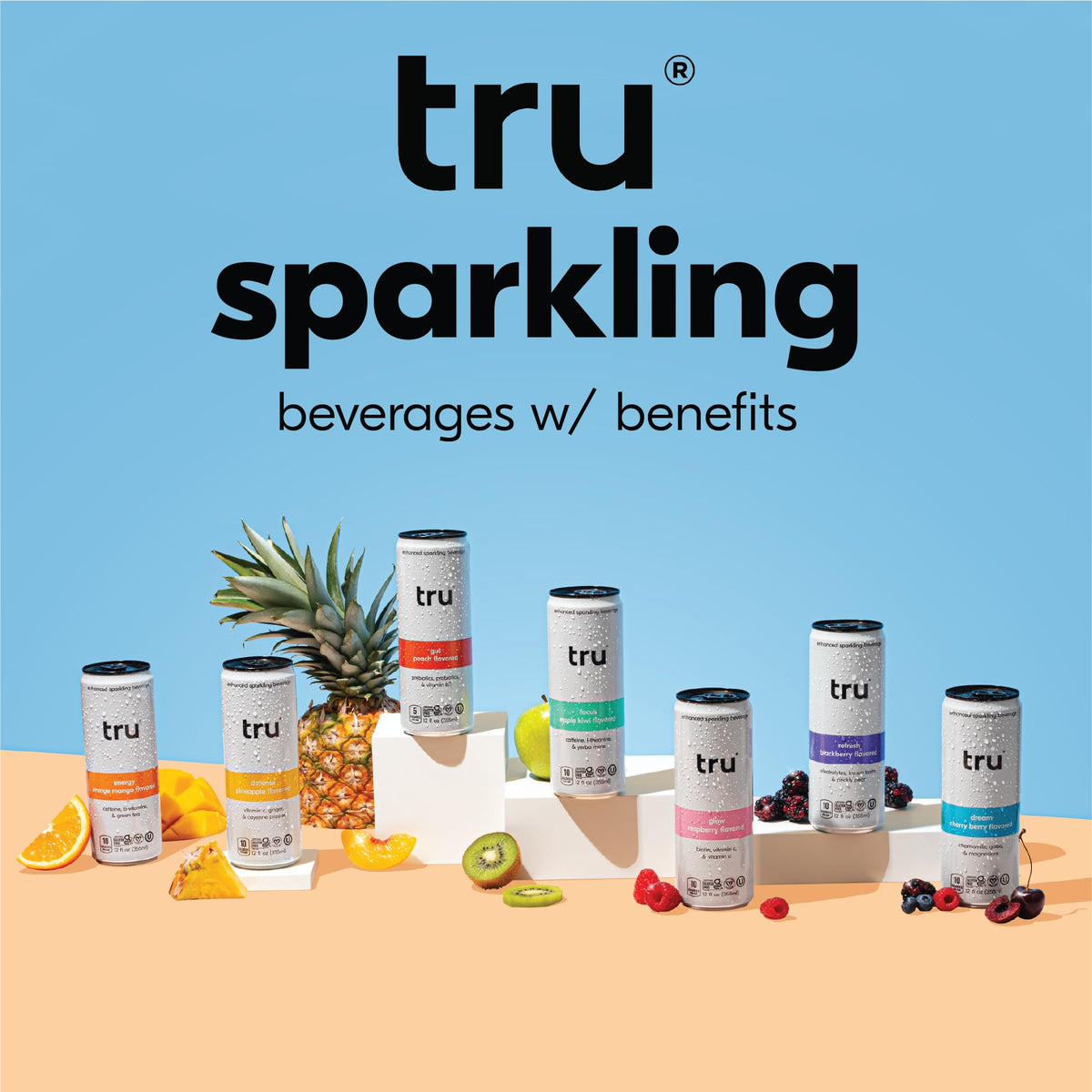 Tru Energy Seltzer Orange Mango – Natural Caffeine, Green Tea & B Vitamins