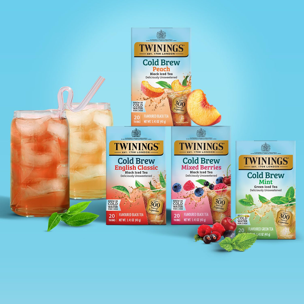 Twinings Mixed Berries Cold Brew Iced Tea Bags – 6 Boxes (120 Count), Unsweetened Flavored Black Tea, Caffeinated