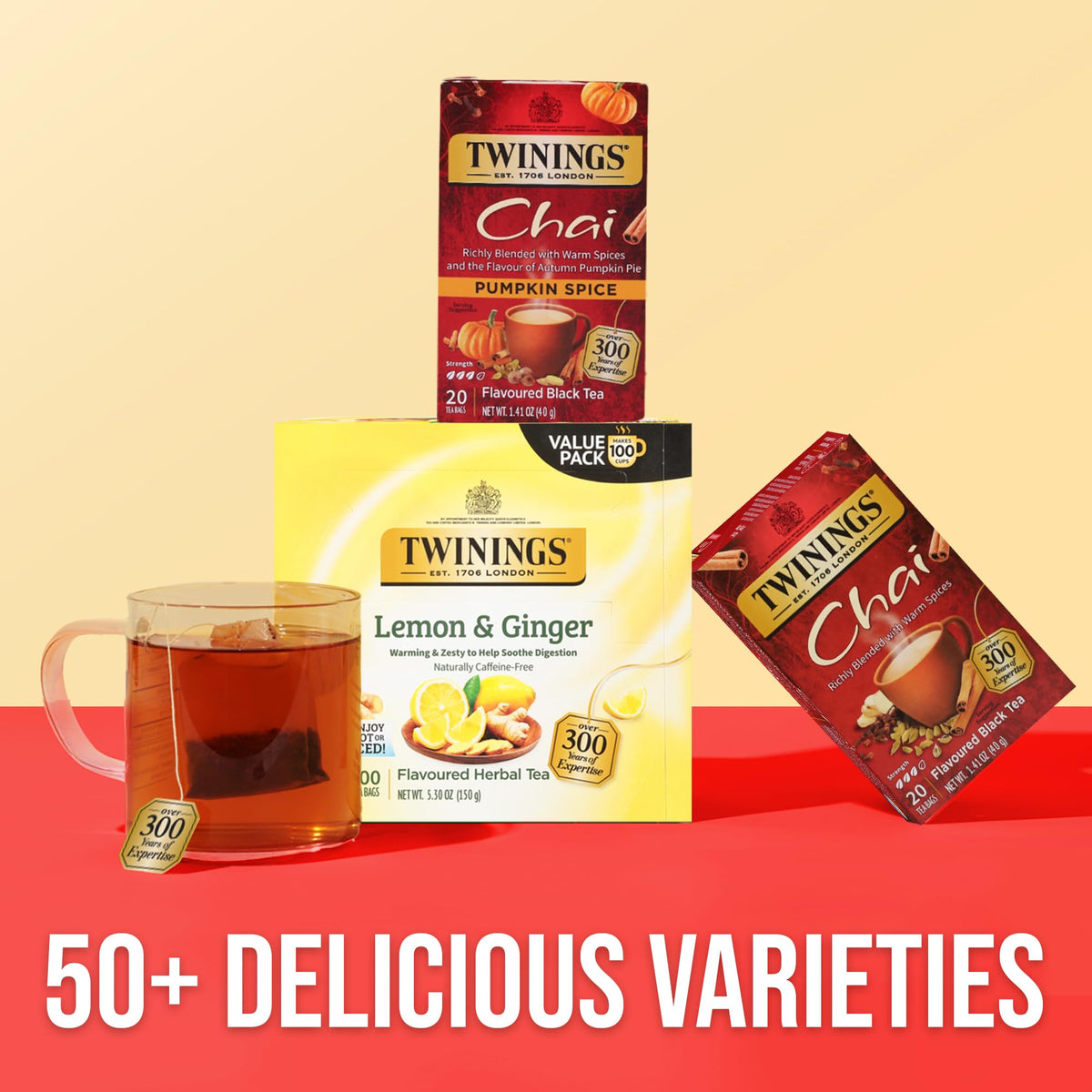 Twinings Pumpkin Spice Chai Black Tea Bags – 120 Count, Individually Wrapped, Pack of 6 (Hot or Iced)