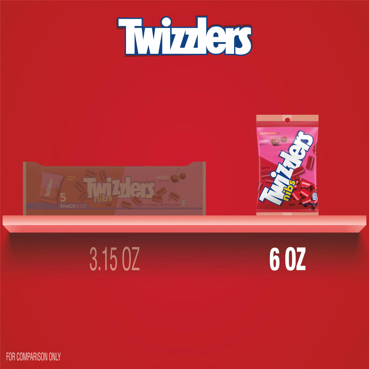 Twizzlers Nibs Cherry Flavored Chewy Candy Bags – 12 Count, 6 oz Each