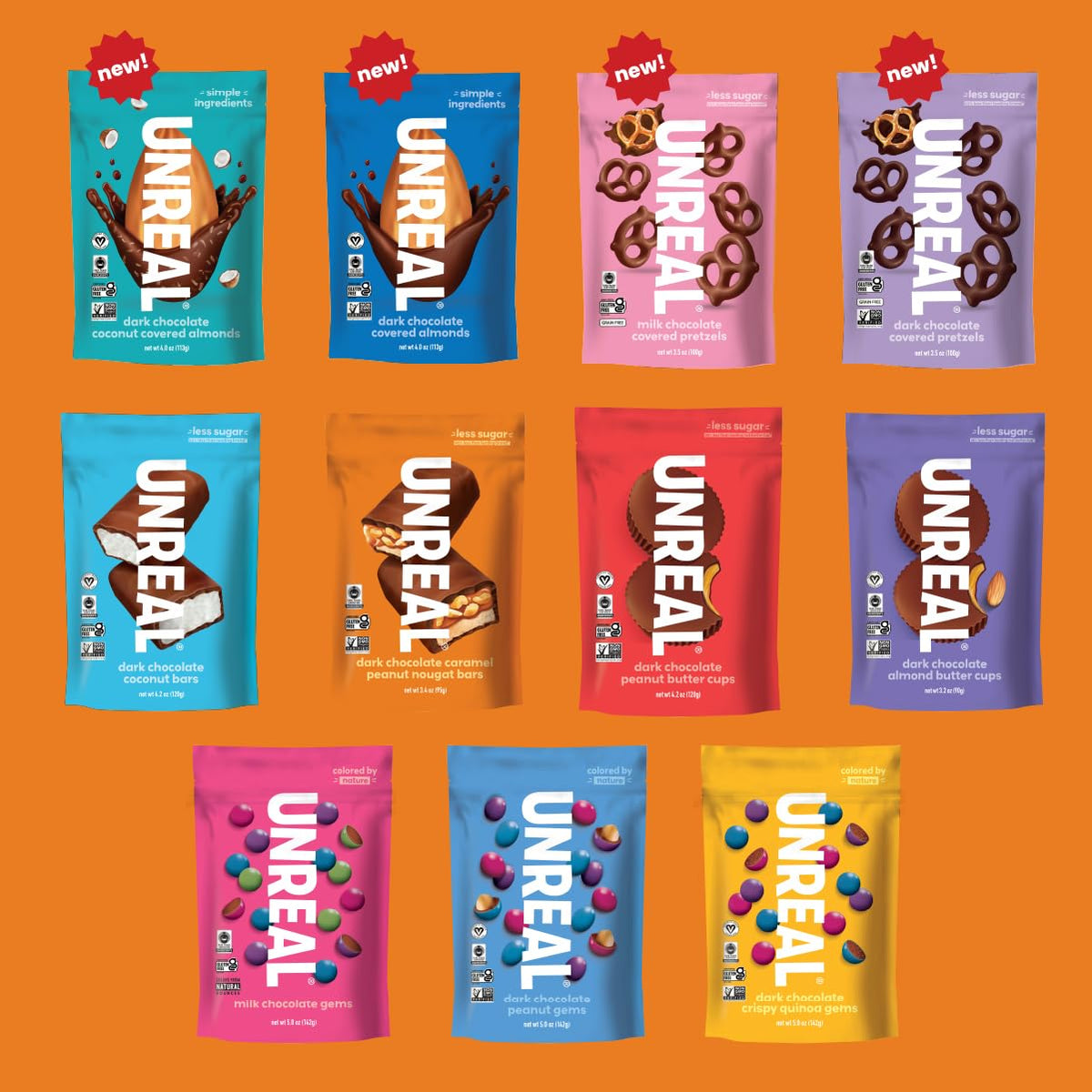 UNREAL Dark Chocolate Peanut Caramel Nougat Bars – 12 Full Size Bars | Individually Wrapped