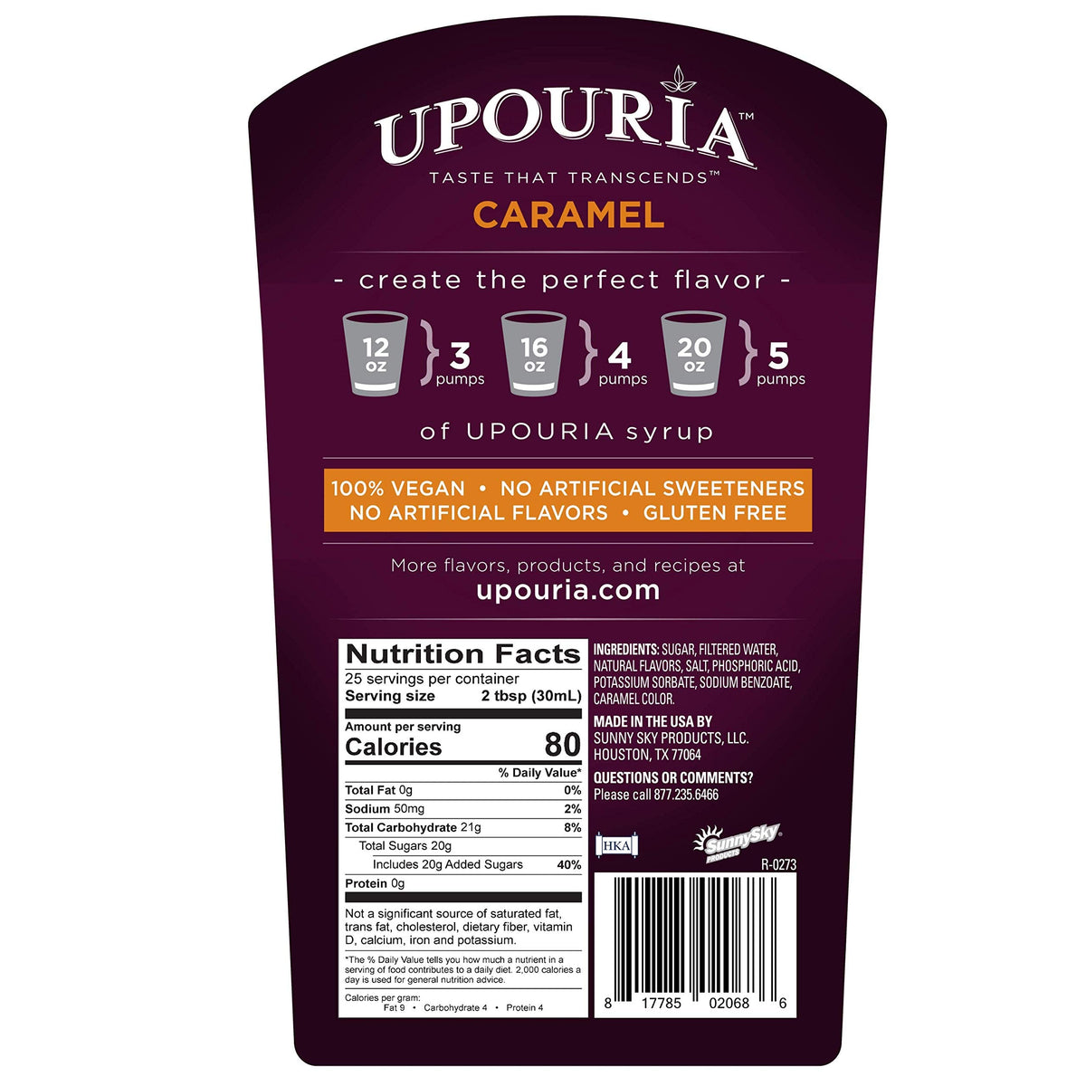 Upouria Caramel Coffee Syrup – 2x750ml & Pump, Vegan, Kosher