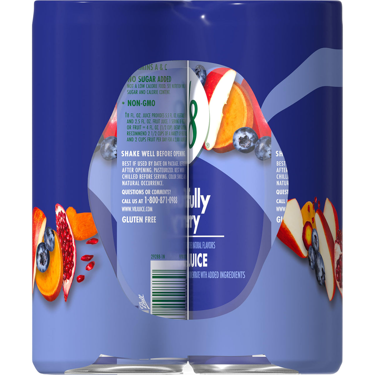 V8 Blissfully Berry 100% Fruit & Vegetable Juice – 24 Pack (8 oz Cans) | Gluten Free, No Sugar Added