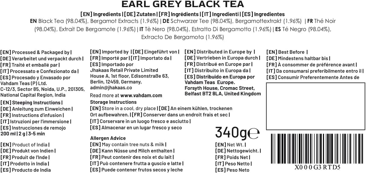 VAHDAM Earl Grey Tea Loose Leaf – Citrusy Bergamot Black Tea (340g / 12oz) 170+ Cups | Brew Hot or Iced