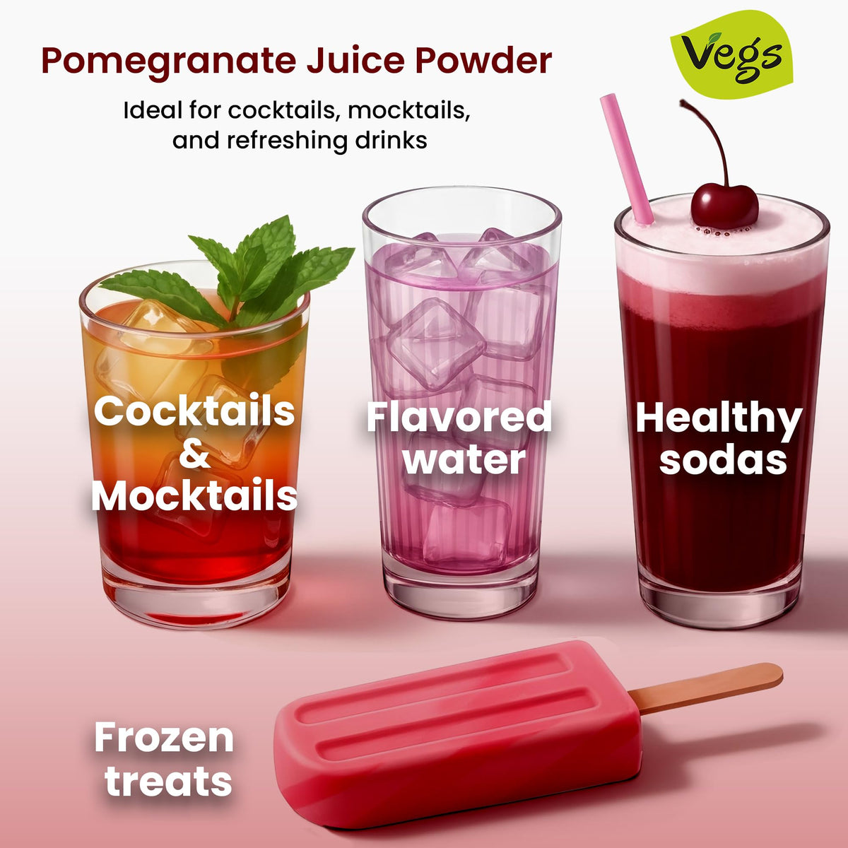 Vegs Pomegranate Juice Powder – Organic, Sugar-Free Antioxidant Drink Mix (11 oz)