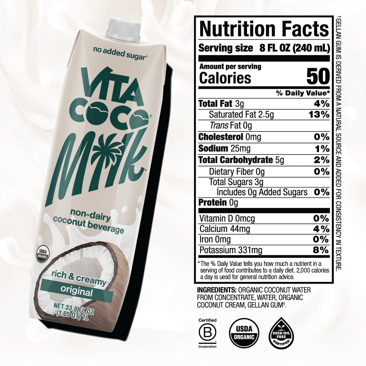 Vita Coco USDA Organic Coconut Milk – Plant-Based, Dairy-Free, Unsweetened | Gluten-Free, Soy-Free, Seed Oil-Free, 33.8 fl oz (Pack of 6)