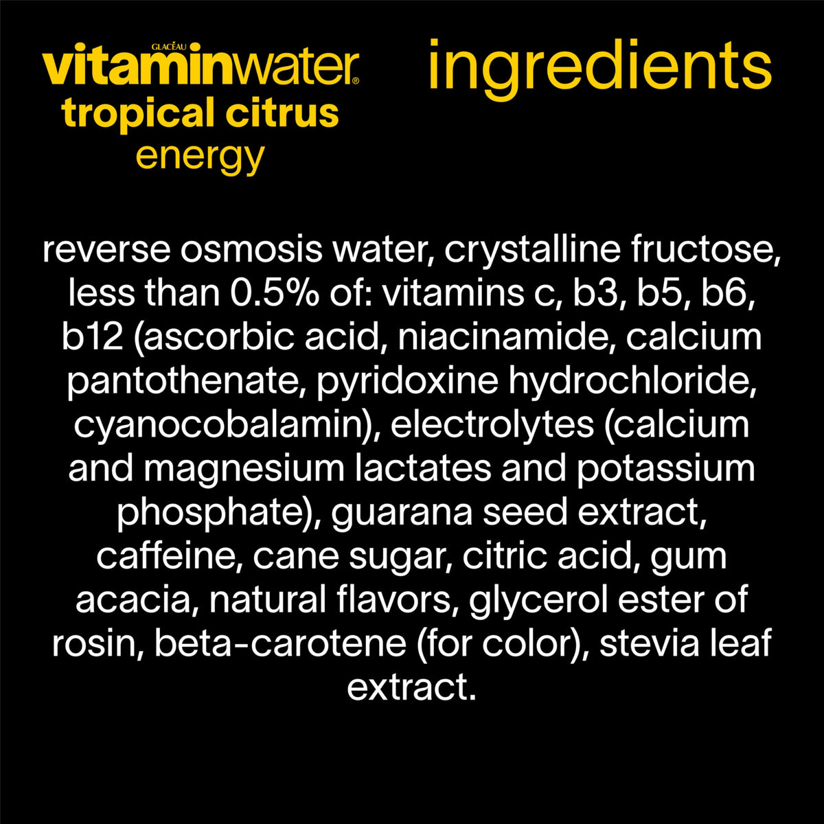 Vitaminwater Energy Tropical Citrus 20 oz – 12 Pack with Caffeine & B Vitamins