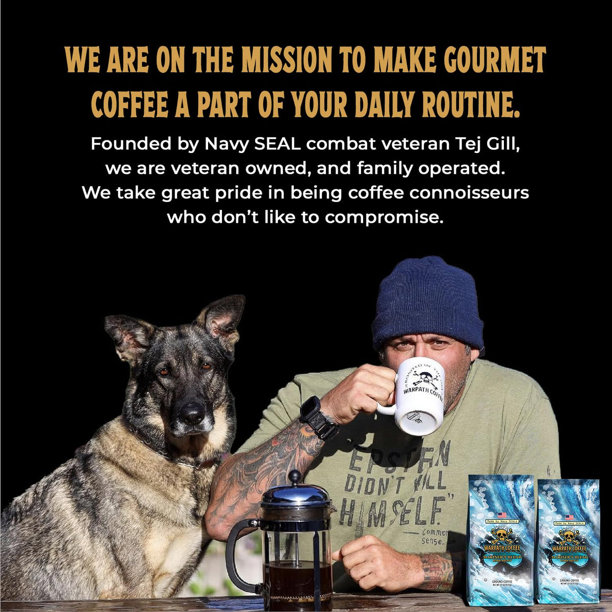 Warpath Coffee Mariner's Blend Dark Roast — High Caffeine, 100% Arabica Ground Coffee, Navy SEAL Created, 2lb