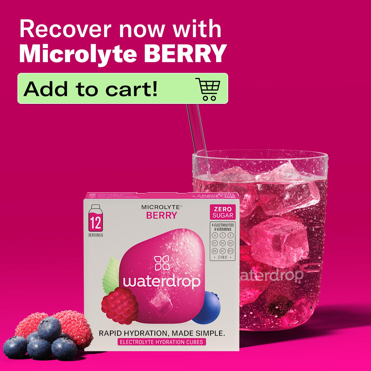 Waterdrop Microlyte Hydration Cubes – Berry Flavor, Zero Sugar Electrolyte Drink Mix with Zinc & 9 Vitamins | 24 Count
