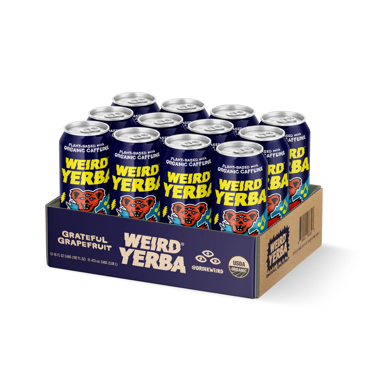 Drink Weird Organic Grateful Grapefruit Yerba Mate – 16oz Cans, 160mg Caffeine, 12 Pack, Grateful Dead Collab