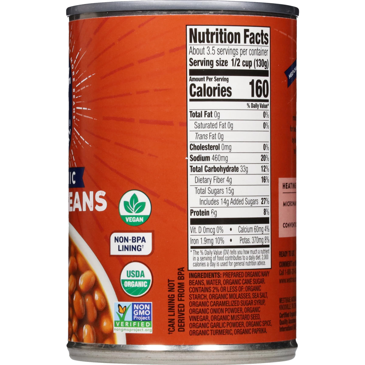 Westbrae Natural Organic Baked Beans – 16 oz, Pack of 12 | Gluten Free, Low Fat, Plant-Based Protein & Fiber