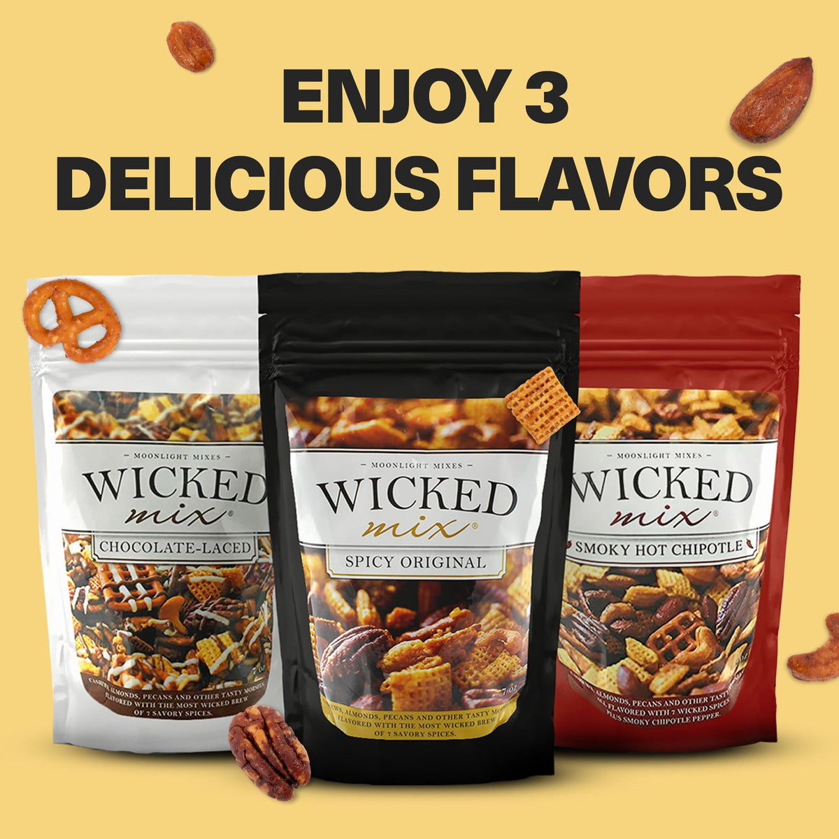 Wicked Mix Snack Mix with Mixed Nuts – 3 Pack, Zero Trans Fat, Chocolate Laced