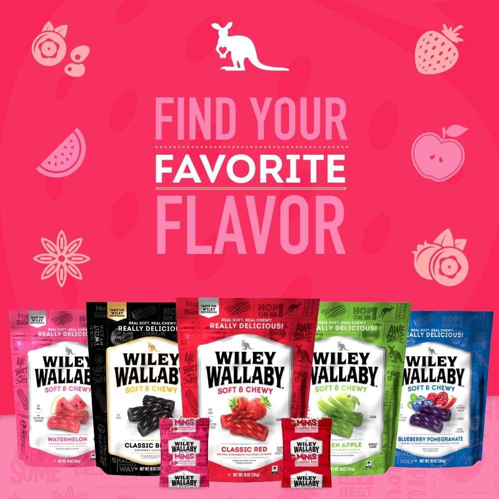 Wiley Wallaby Mini Licorice Bites – Classic Red, Soft & Chewy 0.5oz, 80-Count