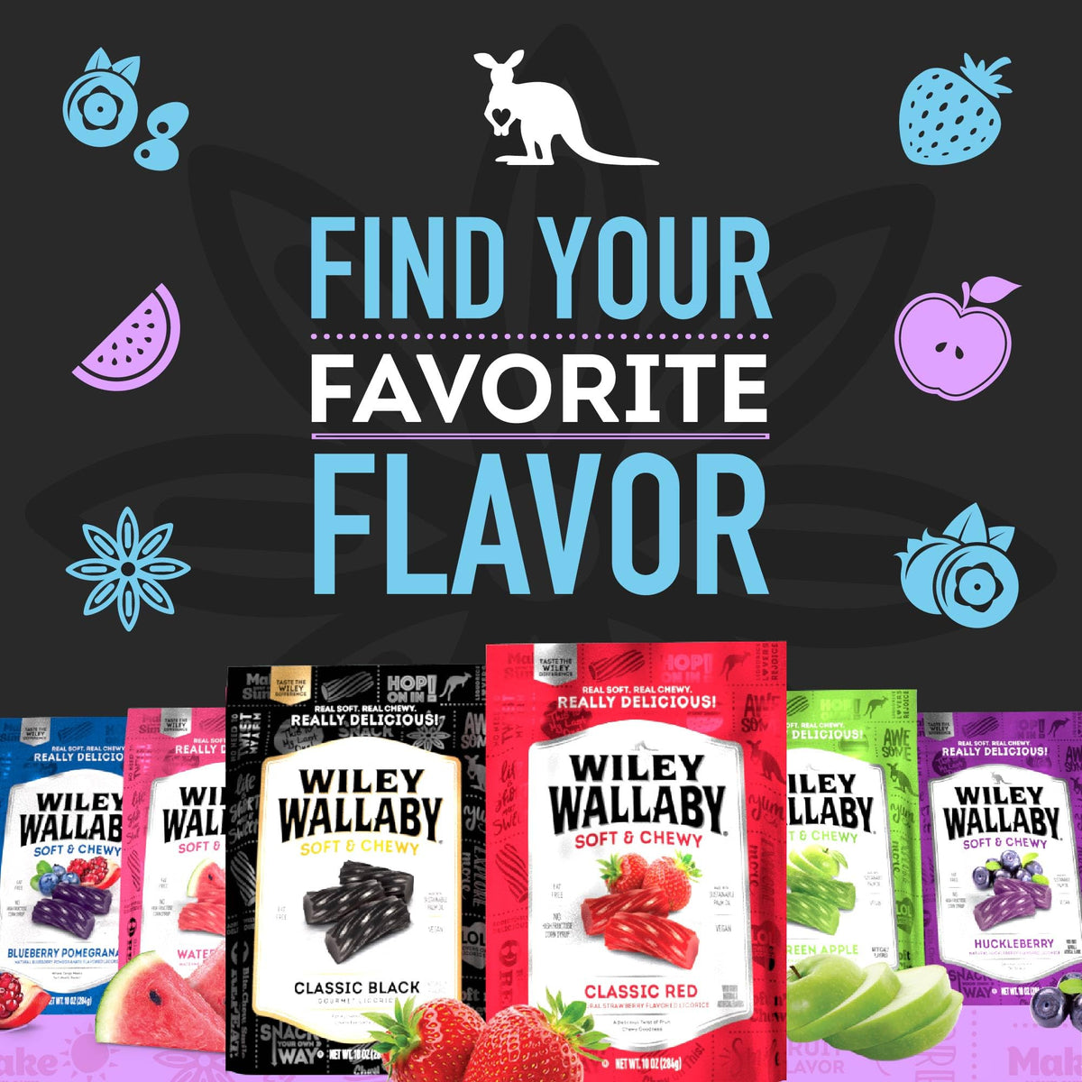 Wiley Wallaby Black Licorice Variety Pack – All Sorts, Beans & Classic Australian Licorice (3 Pack)