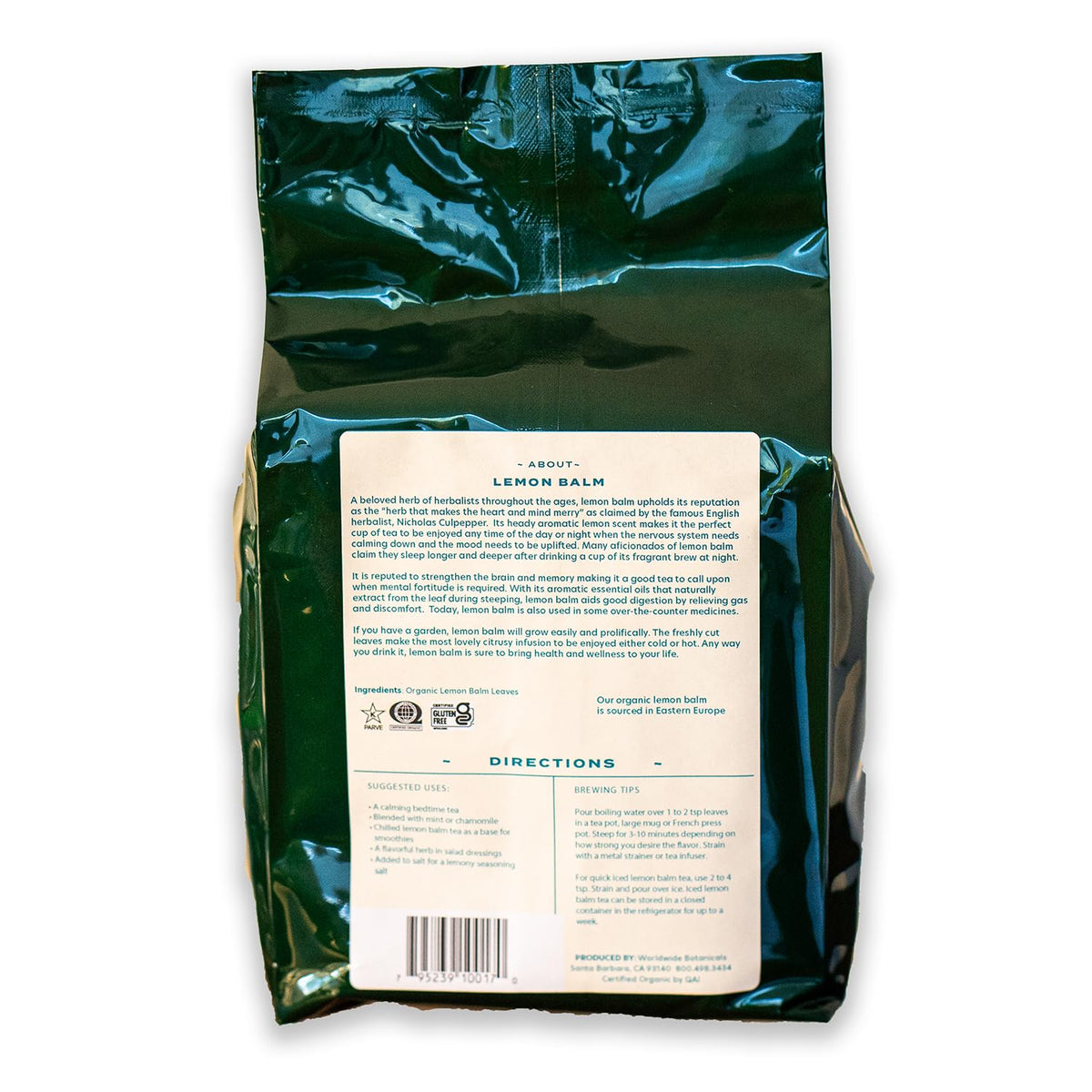 Worldwide Botanicals Organic Lemon Balm Tea - Loose Leaf 1lb | Caffeine-Free & Kosher