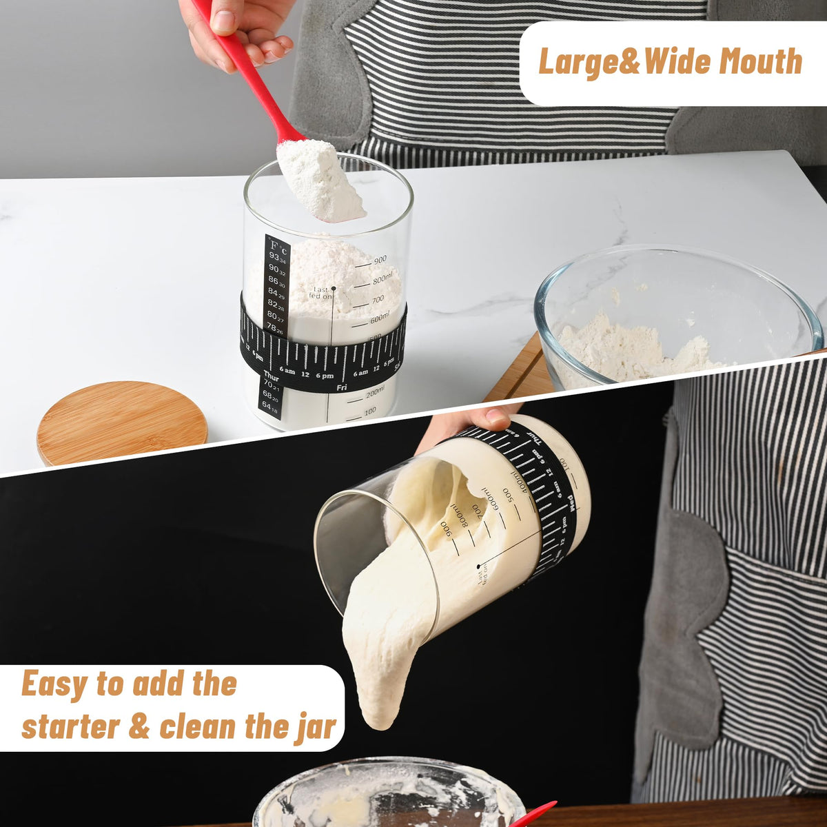 Xileanalee Pro Sourdough Starter Jar Kit – 2-Pack, 35 oz, Thermometer, Feeding Bands & Accessories