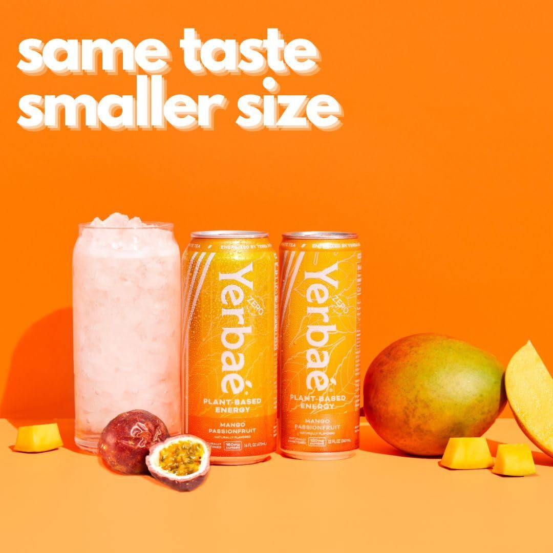 Yerbaé Mango Passion Fruit Energy Beverage — 120mg Caffeine, Zero Sugar, 12-Pack