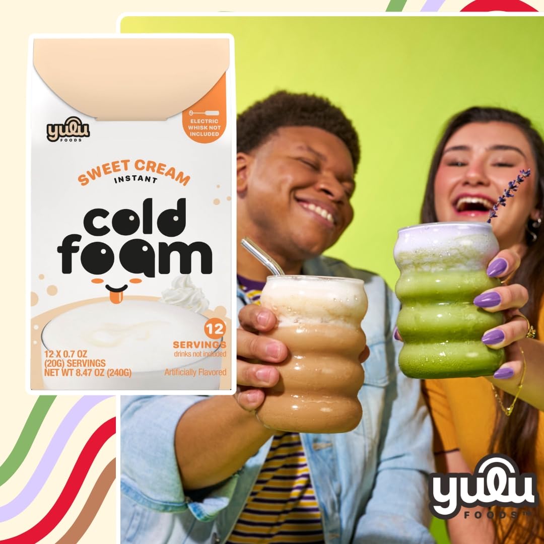 YULU FOODS Sweet Cream Instant Cold Foam Sticks – Non-Dairy Vanilla Cold Foam for Iced Coffee, Tea & Matcha