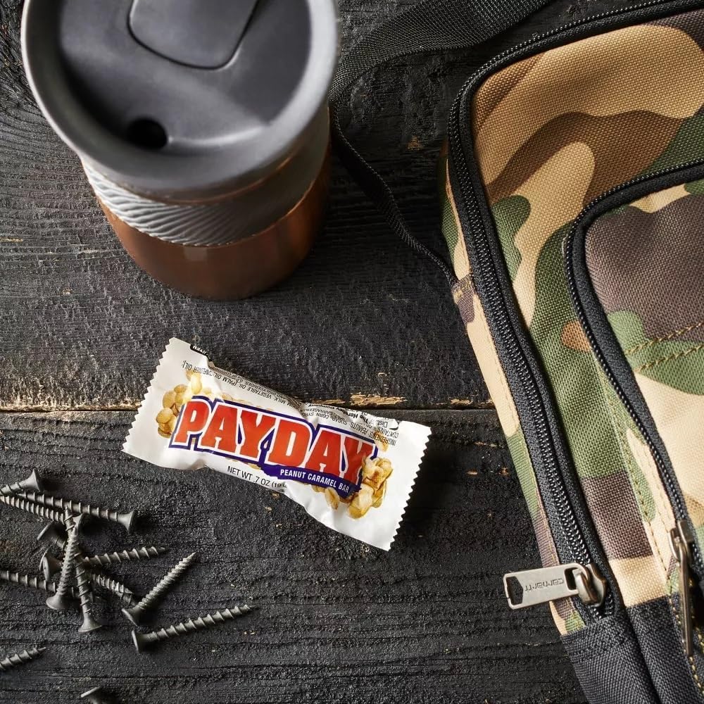 Yummy Chew PayDay Fun Size Bars — 40 Individually Wrapped Peanut & Caramel Candy, Bulk for Parties and Office Snacks