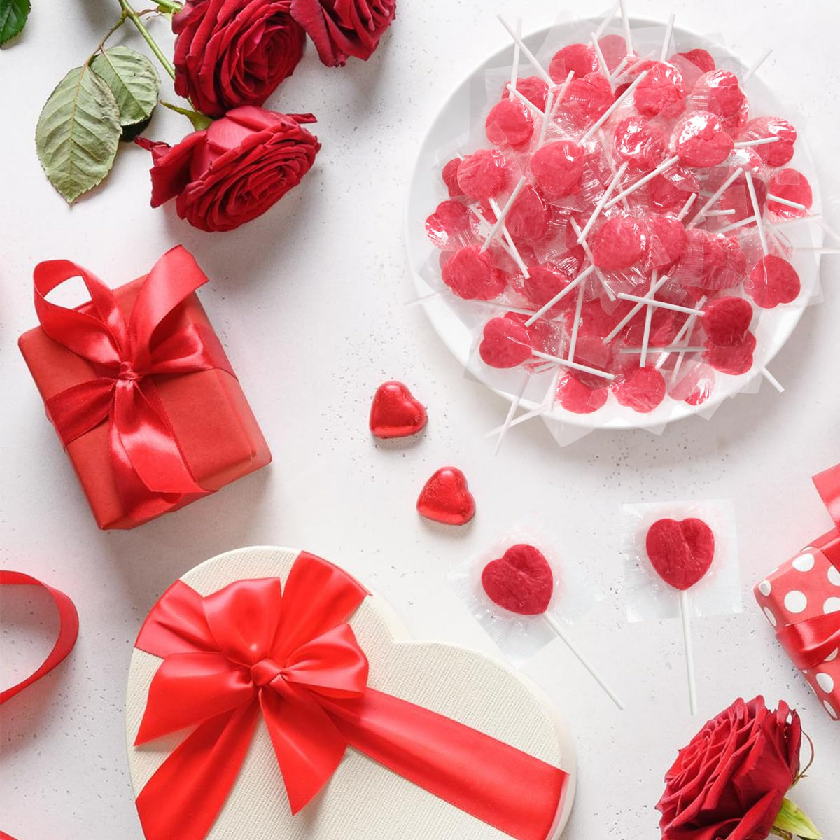 Yumzo Heart Shaped Lollipops – 6lb Valentines Candy Bulk, Strawberry Flavor, Individually Wrapped