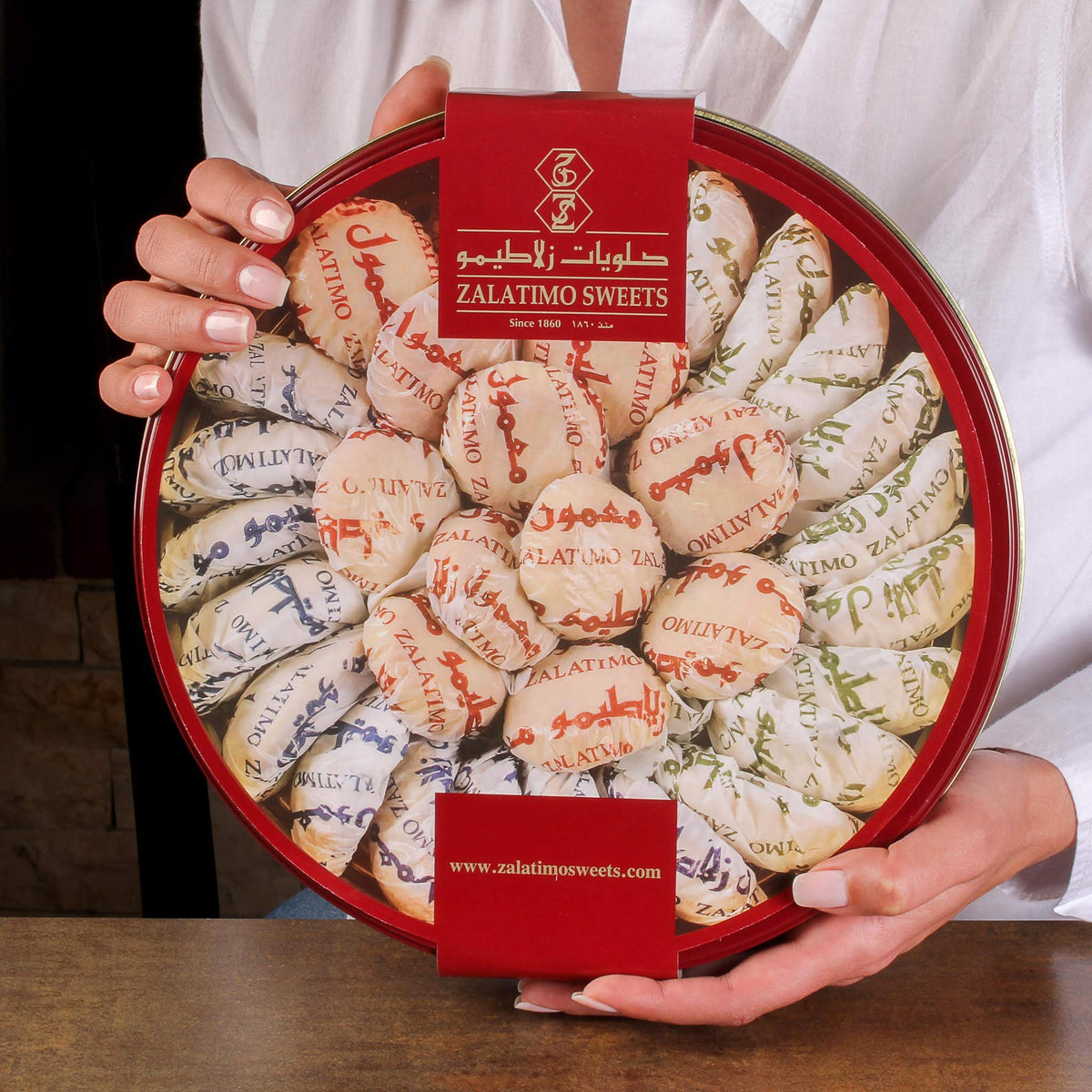 Zalatimo Mixed Mamoul Cookies 1kg – Handmade Pistachio, Walnut & Date Shortbread in Gift Tin