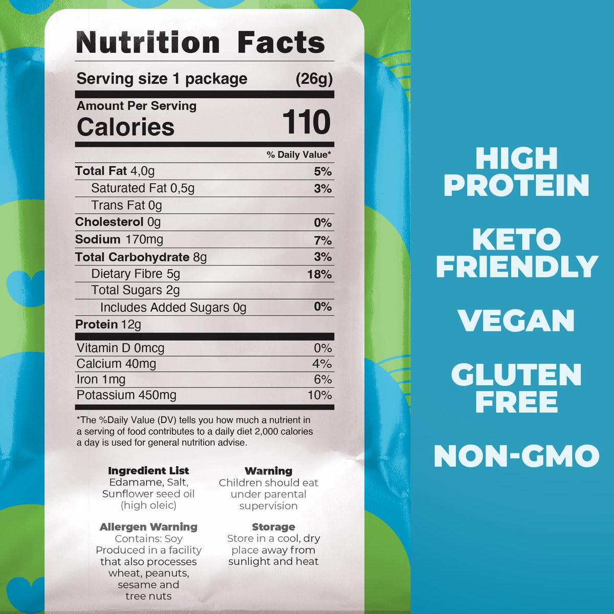 Zest Delites Edamame Snack — Crunchy Dry Roasted Sea Salt, 12g Protein, Vegan, Keto, 0.9oz 24 Pack