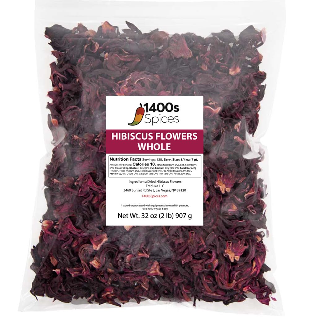 1400S SPICES 2lb Dried Hibiscus Flowers Bulk for Tea, Agua Fresca & Flor de Jamaica