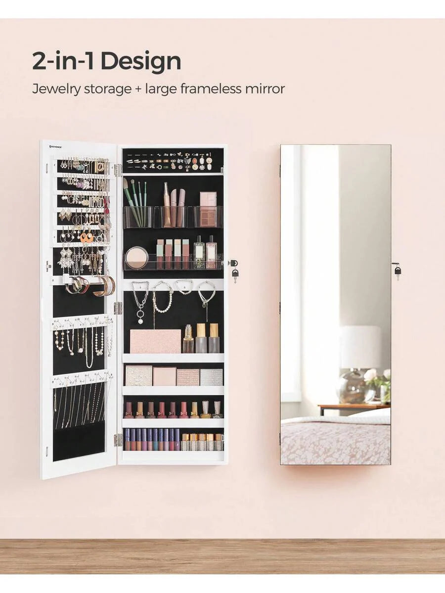 SONGMICS Jewelry Cabinet Armoire Lockable Wall Mounted Mirror Organizer Unit