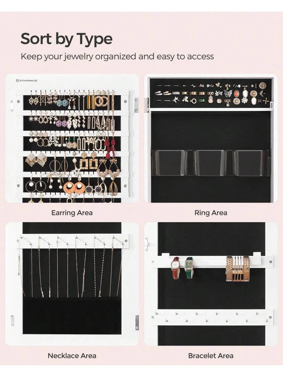 SONGMICS Jewelry Cabinet Armoire Lockable Wall Mounted Mirror Organizer Unit