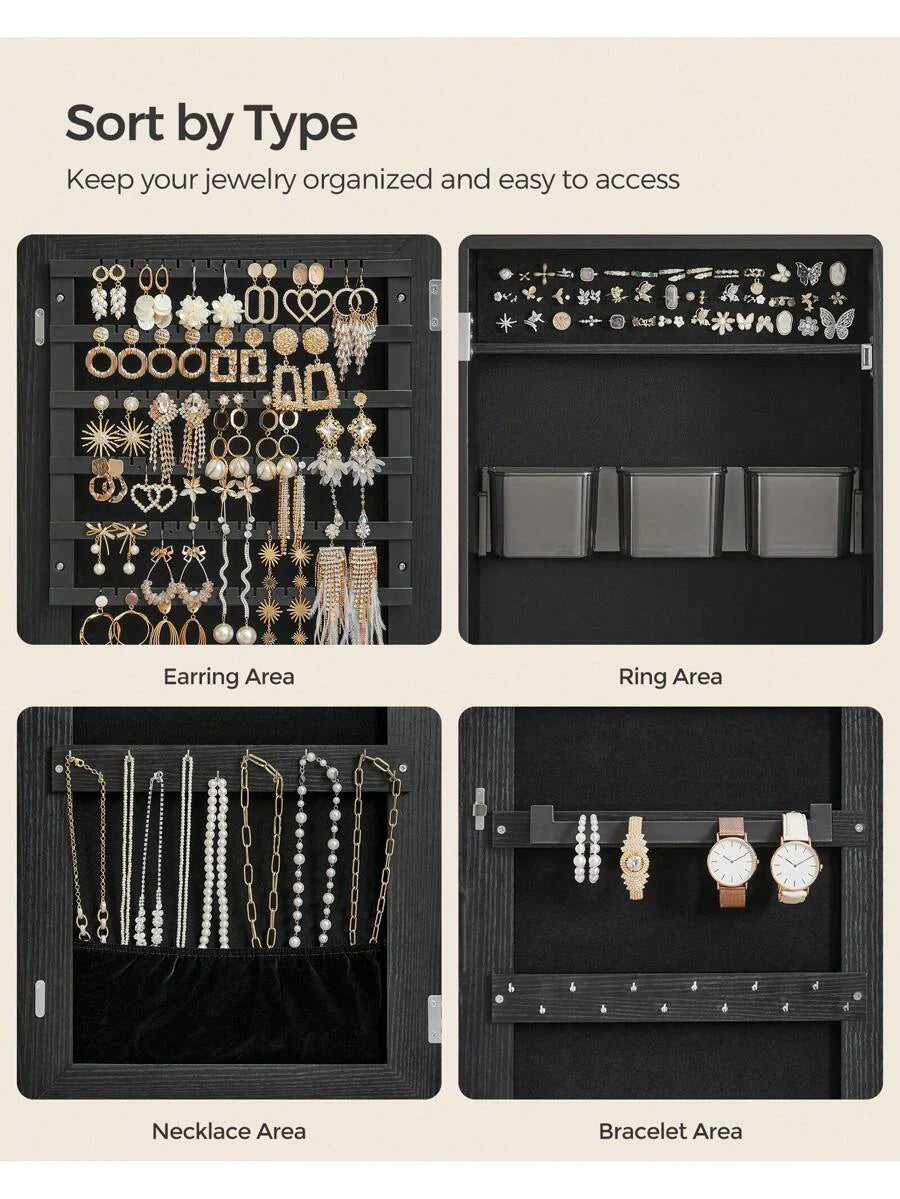 SONGMICS Jewelry Cabinet Armoire Lockable Wall Mounted Mirror Organizer Unit