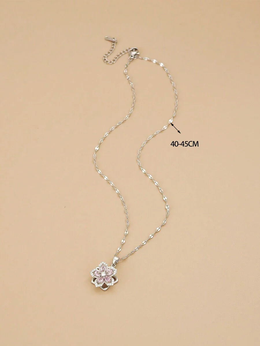 1pc Stainless Steel 5-Petal Rotating Flower Necklace