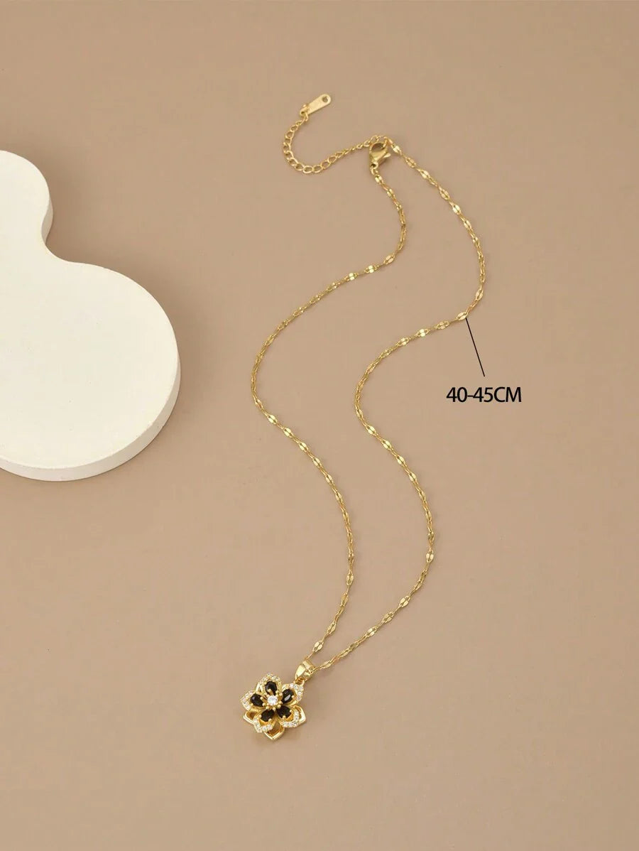 1pc Stainless Steel 5-Petal Rotating Flower Necklace