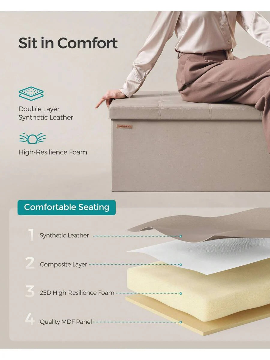 SONGMICS 43 Inches Folding Storage Ottoman Bench Storage
