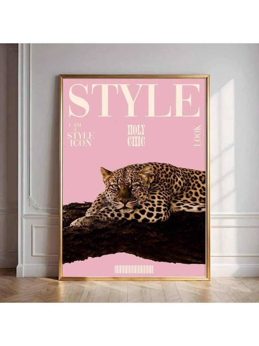 Leopard Cheetah Mural Decorative Canvas Painting Pink Fashion