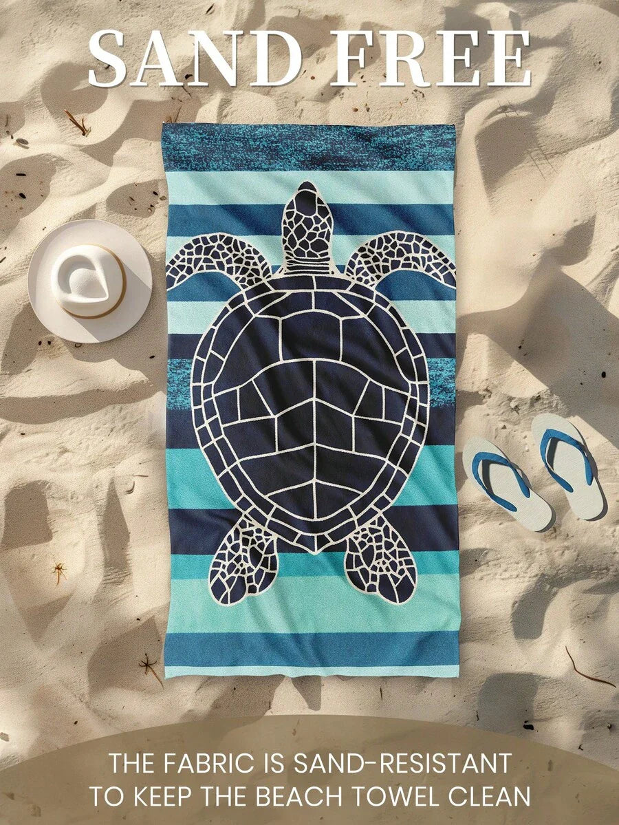 Printed Beach Towel, Dark Sea Turtle Pattern Swim Towel