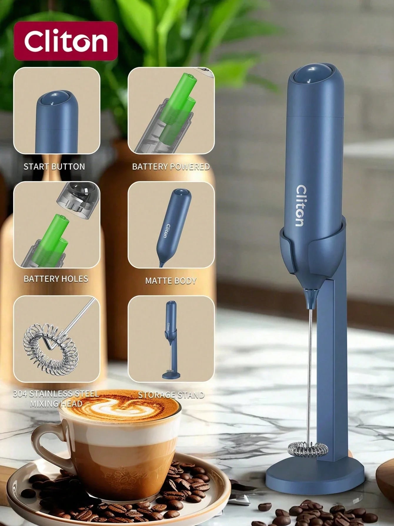 CLITON Battery-Powered Milk Frother