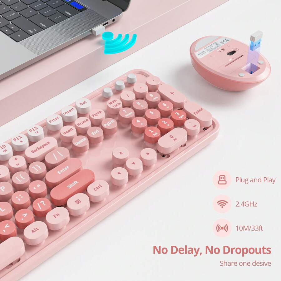 Wireless Keyboard And Mouse Set, Cute Keyboard And Mouse Combo