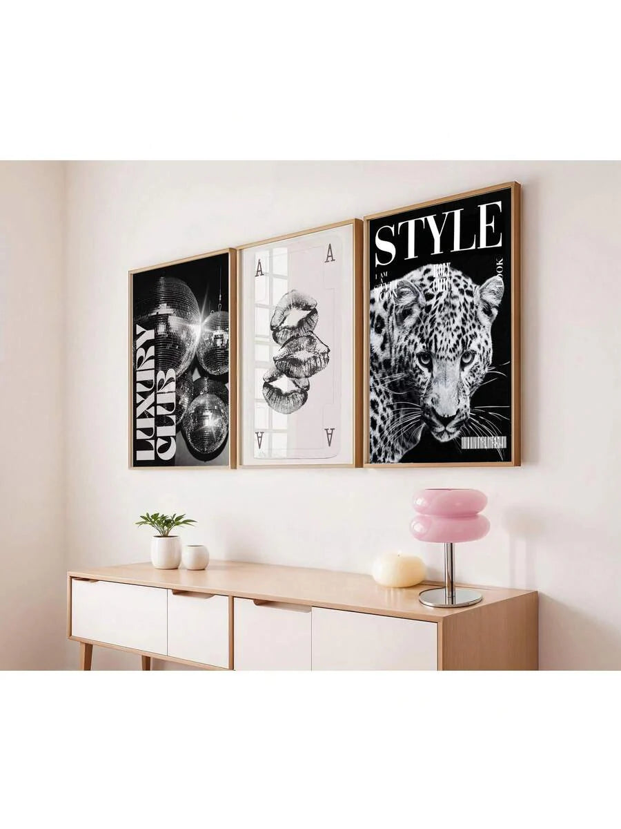 Leopard Cheetah Mural Decorative Canvas Painting Pink Fashion