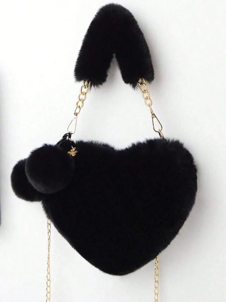 Furry Heart-Shaped Girls Purse